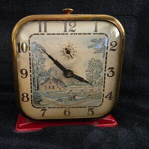 LUX Cabin River Scene Wind Up Alarm Clock (1940's)